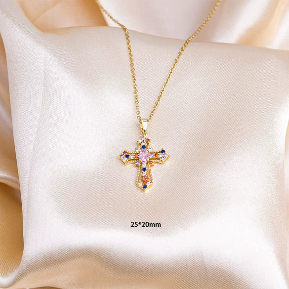 Necklace Titanium Steel Mixed Gemstone Setting Electroplating Simple Design O Word Chain