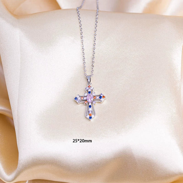 Necklace Titanium Steel Mixed Gemstone Setting Electroplating Simple Design O Word Chain