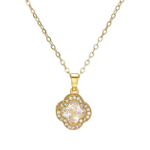 Necklace Titanium Steel Mixed Gemstone Setting Leaf Geometric Zircon Light Luxury