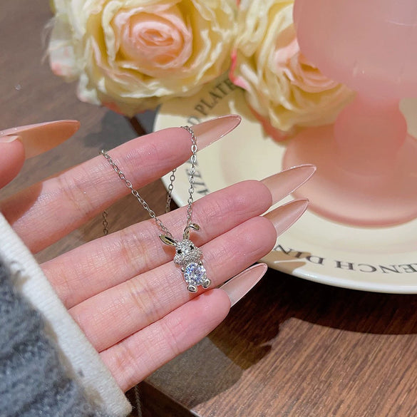 Necklace Titanium Steel Mixed Gemstone Setting Leaf Geometric Zircon Light Luxury