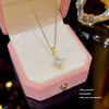 Necklace Titanium Steel Mixed Gemstone Setting Leaf Geometric Zircon Light Luxury