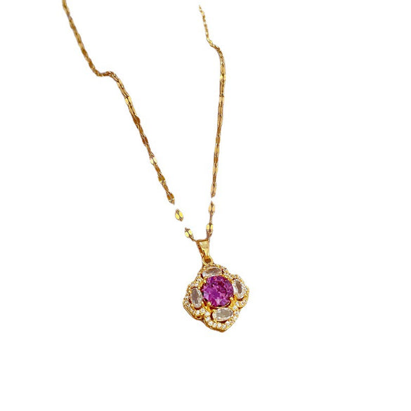 Necklace Titanium Steel Natural Plant Flowers Geometric Diamond Zircon Design