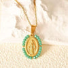 Necklace Titanium Steel Natural Turquoise Oval Virgin Pattern Electroplated Cross Chain