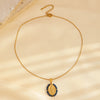 Necklace Titanium Steel Natural Turquoise Oval Virgin Pattern Electroplated Cross Chain