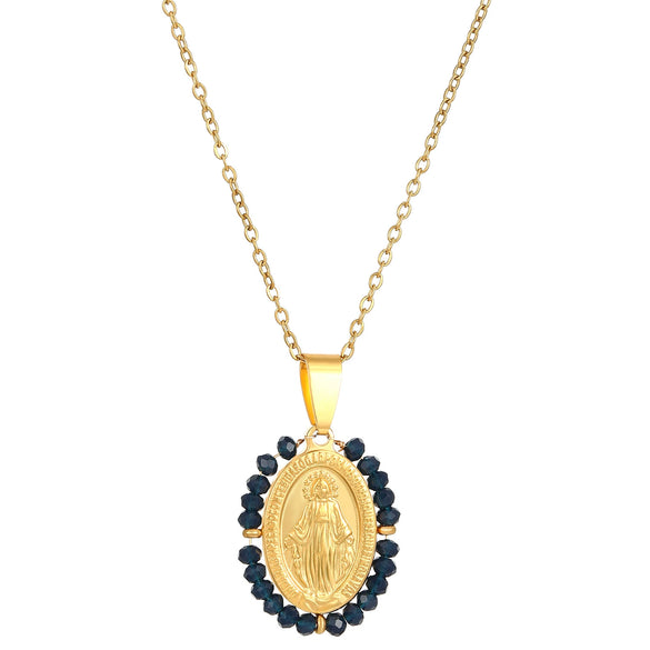 Necklace Titanium Steel Natural Turquoise Oval Virgin Pattern Electroplated Cross Chain