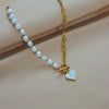 Necklace Titanium Steel Pearl Asymmetric Stitching Love Pendant Electroplating