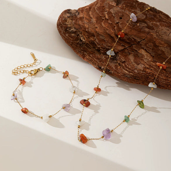 Necklace Titanium Steel Pearl Natural Stone Beaded Irregular Geometric Electroplating Women