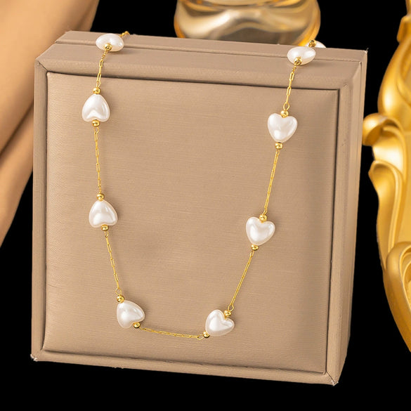 Necklace Titanium Steel Pearl Natural Stone Beaded Irregular Geometric Electroplating Women