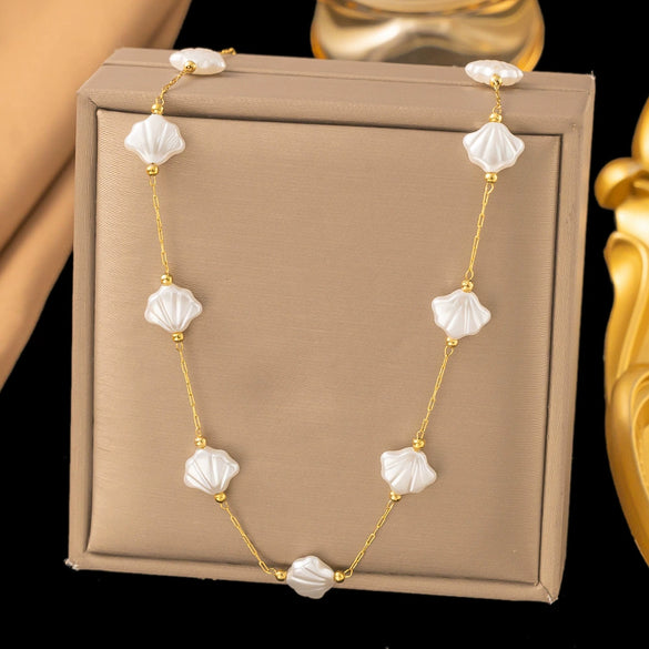 Necklace Titanium Steel Pearl Natural Stone Beaded Irregular Geometric Electroplating Women