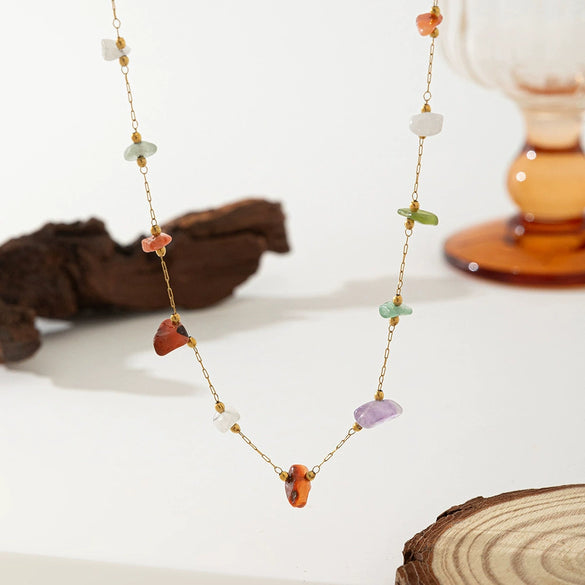 Necklace Titanium Steel Pearl Natural Stone Beaded Irregular Geometric Electroplating Women