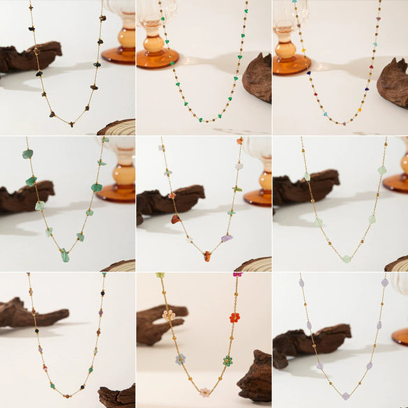 Necklace Titanium Steel Pearl Natural Stone Beaded Irregular Geometric Electroplating Women