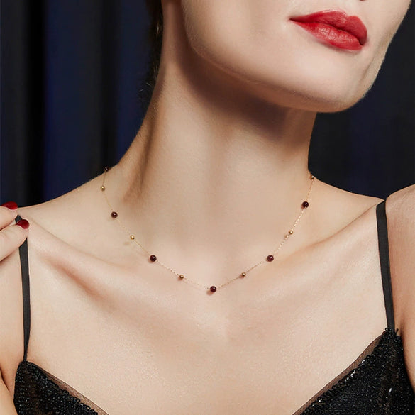 Necklace Titanium Steel Pearl Natural Stone Beaded Irregular Geometric Electroplating Women