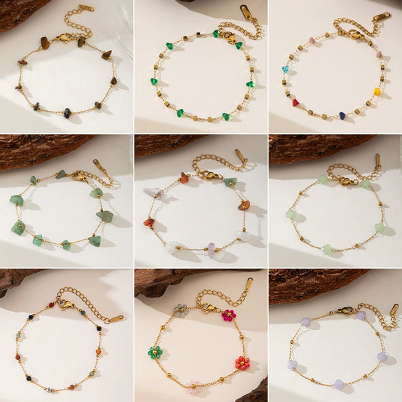 Necklace Titanium Steel Pearl Natural Stone Beaded Irregular Geometric Electroplating Women