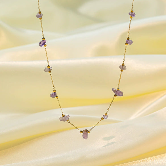 Necklace Titanium Steel Pearl Natural Stone Beaded Irregular Geometric Electroplating Women