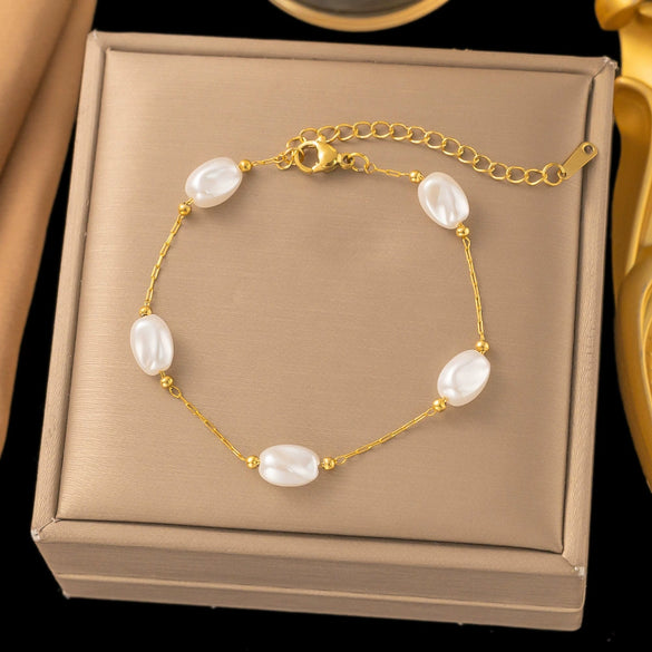 Necklace Titanium Steel Pearl Natural Stone Beaded Irregular Geometric Electroplating Women