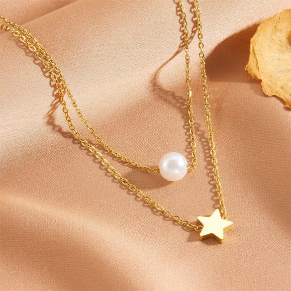 Necklace Titanium Steel Pearl Star Geometric Electroplating Bamboo Chain Women's