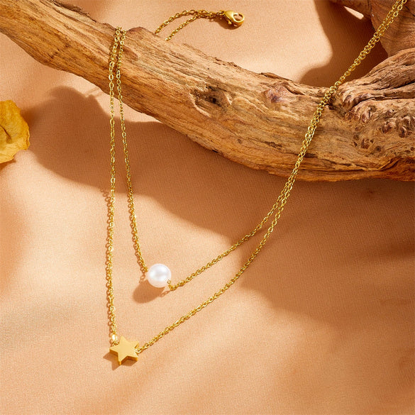 Necklace Titanium Steel Pearl Star Geometric Electroplating Bamboo Chain Women's