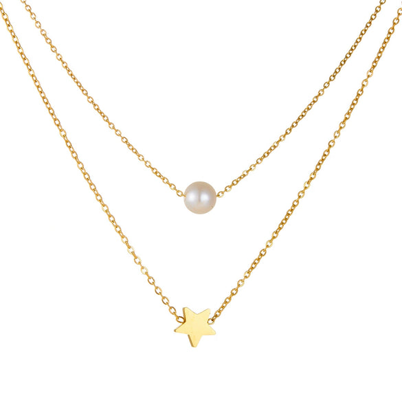 Necklace Titanium Steel Pearl Star Geometric Electroplating Bamboo Chain Women's