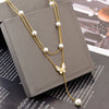 Necklace Titanium Steel Pearl Tassel Butterfly Double Layer Clavicle Chain Electroplating Women's