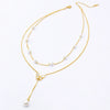 Necklace Titanium Steel Pearl Tassel Butterfly Double Layer Clavicle Chain Electroplating Women's