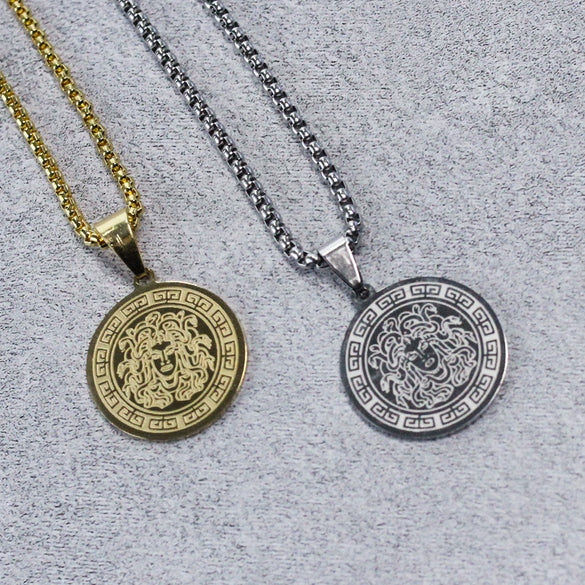 Necklace Titanium Steel Personality Geometric Medusa Snake Pendant Electroplating