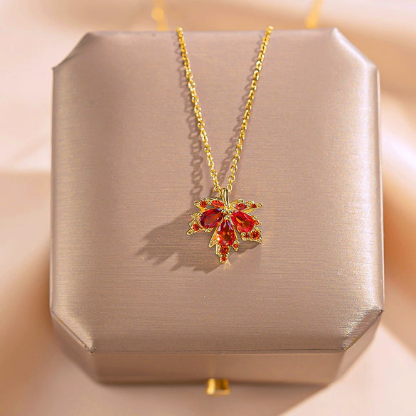 Necklace Titanium Steel Red Maple Leaf Geometric Women's Light Luxury Highend Sense Accessory