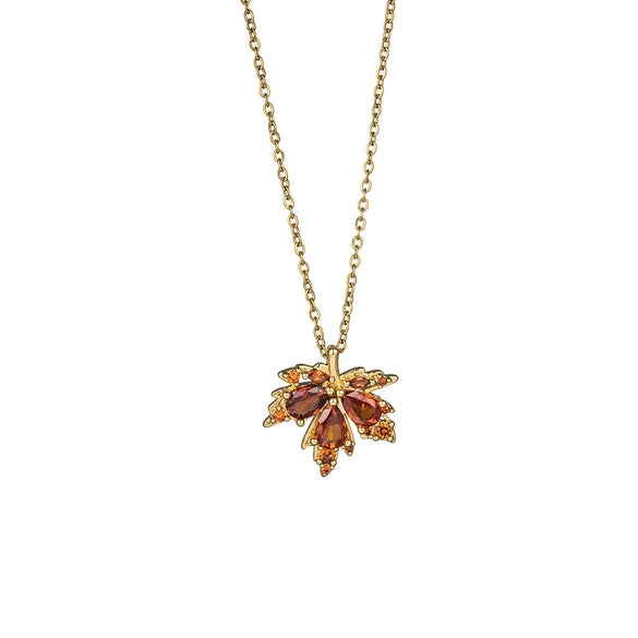 Necklace Titanium Steel Red Maple Leaf Geometric Women's Light Luxury Highend Sense Accessory