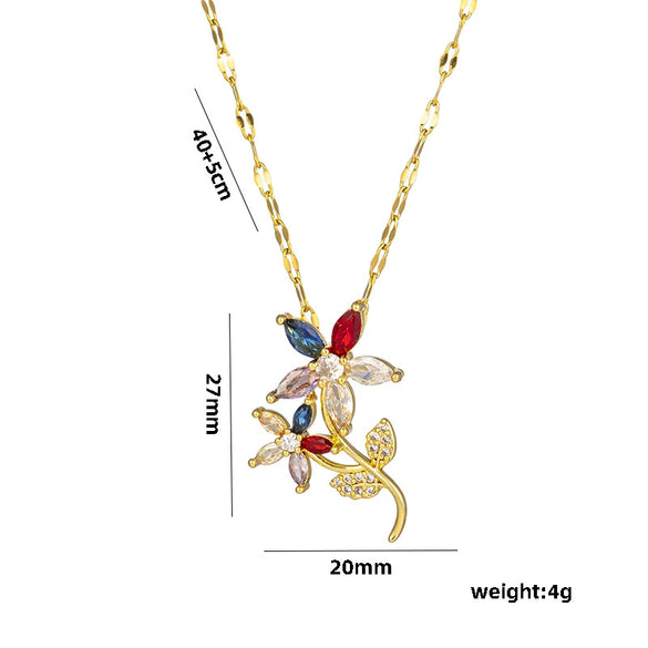 Necklace Titanium Steel Retro Flower Inlaid Zircon Electroplating Water Wave Chain For Women
