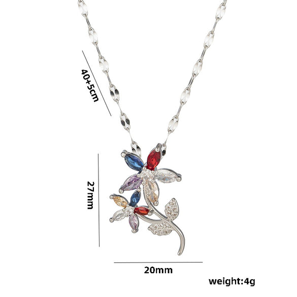 Necklace Titanium Steel Retro Flower Inlaid Zircon Electroplating Water Wave Chain For Women