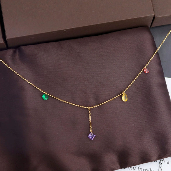 Necklace Titanium Steel Rhinestone Geometric Pattern Bead Chain Electroplating For Women