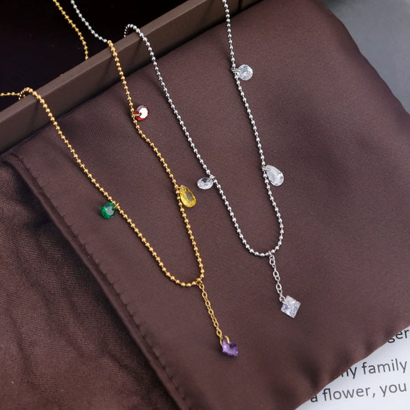 Necklace Titanium Steel Rhinestone Geometric Pattern Bead Chain Electroplating For Women