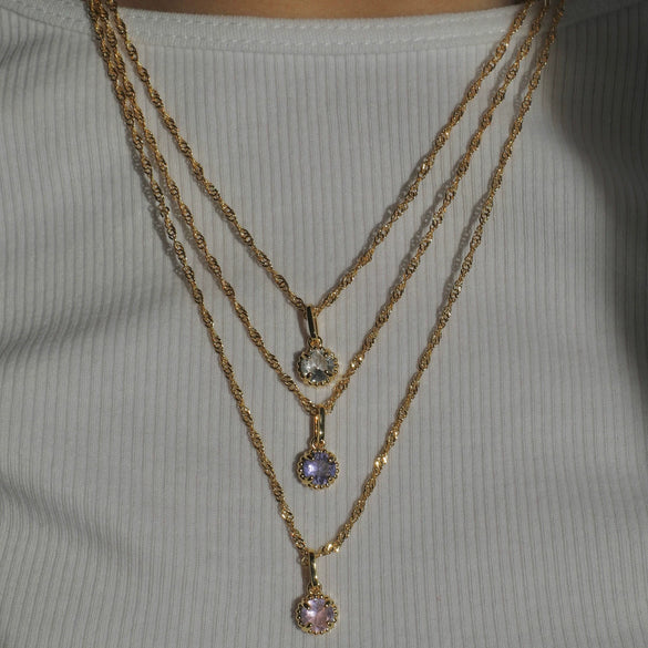 Necklace Titanium Steel Round Geometric Artificial Crystal December Birthday Stone For Women Furnace Vacuum Plating