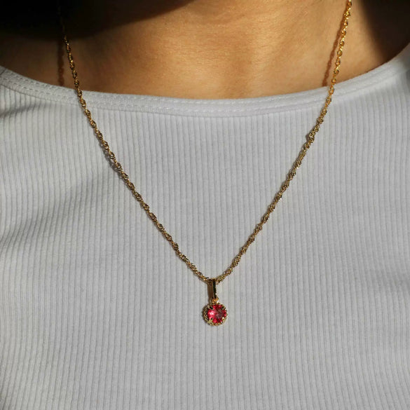 Necklace Titanium Steel Round Geometric Artificial Crystal December Birthday Stone For Women Furnace Vacuum Plating