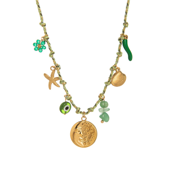 Necklace Titanium Steel Shell Starfish Butterfly Turtle Chili Elephant Pearl Electroplating Multipendant