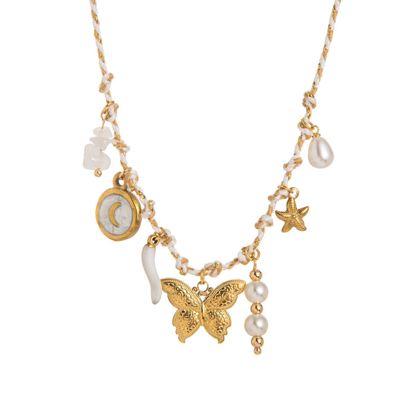 Necklace Titanium Steel Shell Starfish Butterfly Turtle Chili Elephant Pearl Electroplating Multipendant