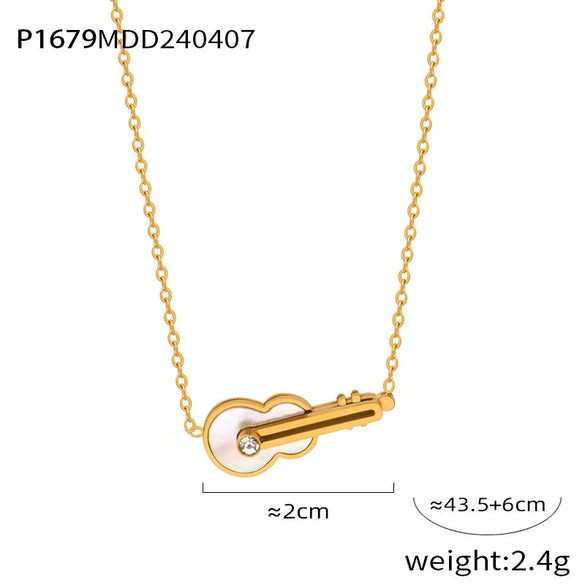 Necklace 316L Stainless Steel Simple Sweet Violin Design Electroplating Geometric