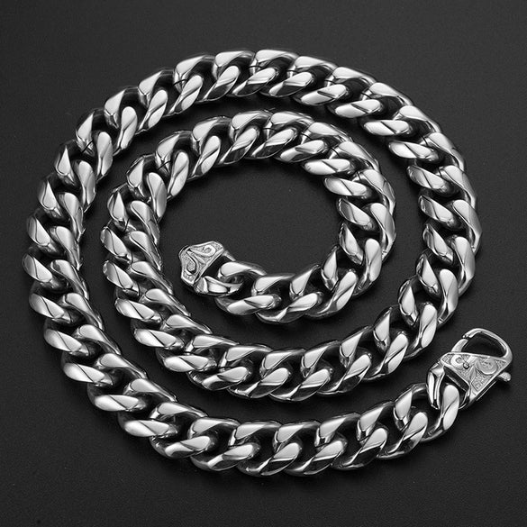 Necklace Titanium Steel Sixsided Cuban Chain Cast Buckle Polishing Men's