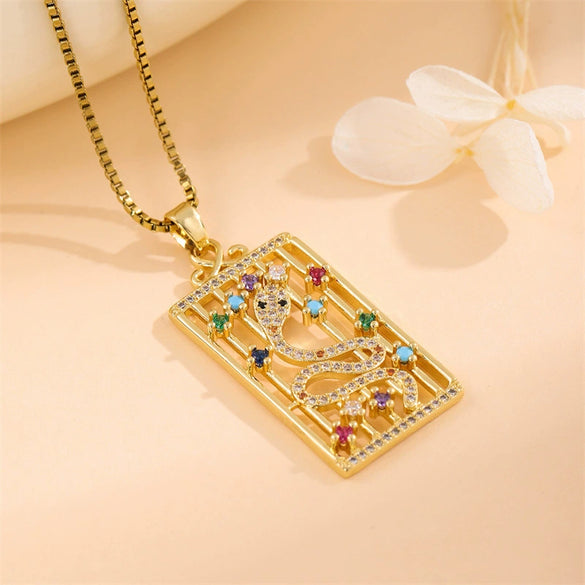 Necklace Titanium Steel Square Snake Shaped Mixed Gem Inlay Electroplating Women's