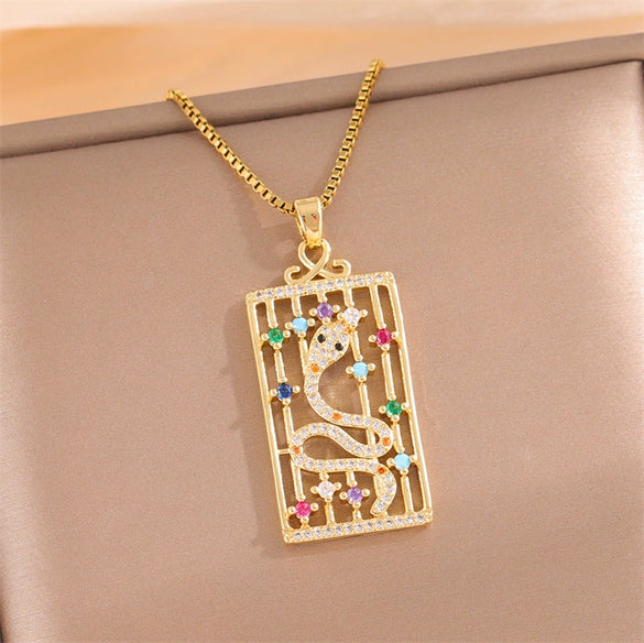 Necklace Titanium Steel Square Snake Shaped Mixed Gem Inlay Electroplating Women's