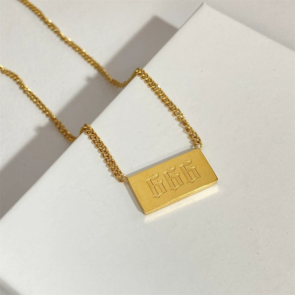 Necklace Titanium Steel Square Tag With Letters Numbers Text Furnace Vacuum Plating Real Gold