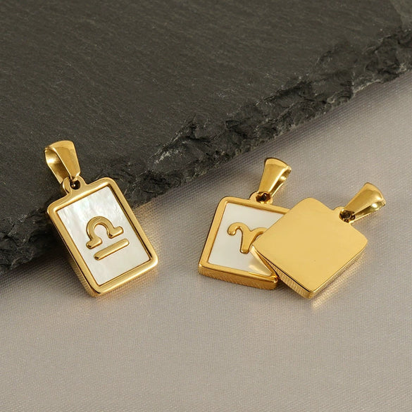 Necklace Titanium Steel Square White Shell Constellation Electroplated Pendant For Women
