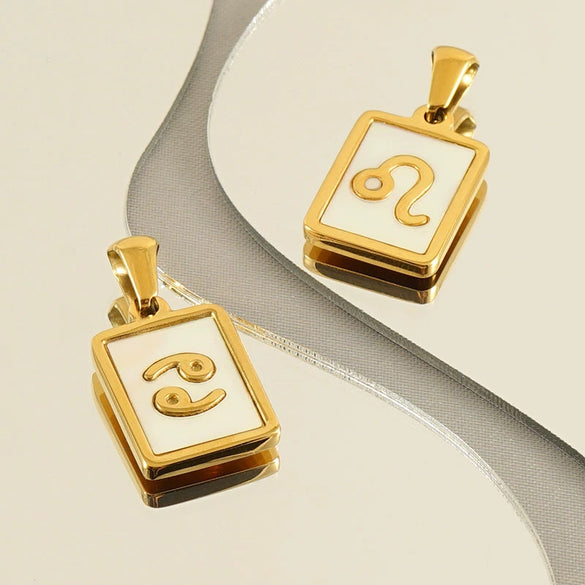Necklace Titanium Steel Square White Shell Constellation Electroplated Pendant For Women