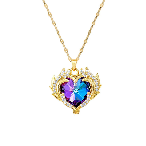 Necklace Titanium Steel Stainless Steel Copper Geometric Love Full Diamond Exaggerated Colorful Light Luxury Temperament Gorgeous Unisex Allmatch Clavicle Chain
