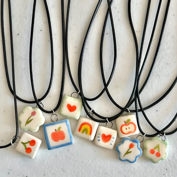 Necklace Titanium Steel Stainless Steel Floral Apple Cherry Rainbow Pattern Electroplating Minimalist