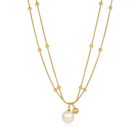 Necklace Titanium Steel Stainless Steel 18K Gold Electroplating Double Chain Pearl Fashion Simple Versatile