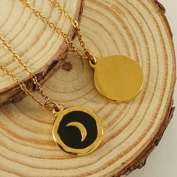 Necklace 316L Stainless Steel 316L Stainless Steel Moon Pendant Dripping Oil Design Couple Style