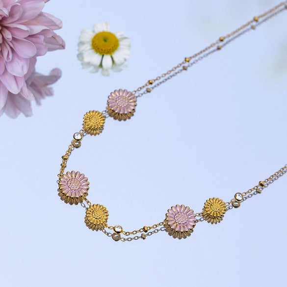 Necklace Titanium Steel Stainless Steel Ocean Vacation Style Pink Daisy Electroplating Women