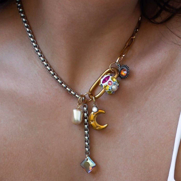 Necklace Titanium Steel Star Moon Pearl Stitching Electroplating Unisex