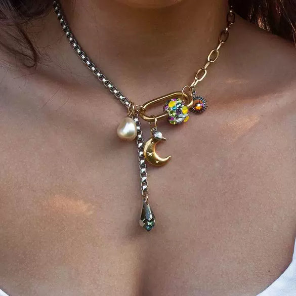 Necklace Titanium Steel Star Moon Pearl Stitching Electroplating Unisex