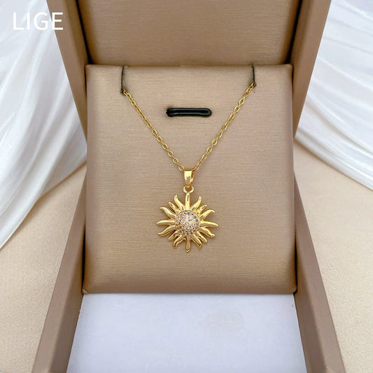 Necklace Titanium Steel Sunflower Geometric Copper Stainless Steel